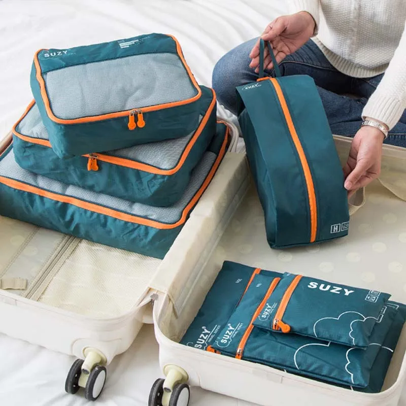 Foldable Rolling Luggage Bag - 7/6 buah Set pengatur perjalanan tas