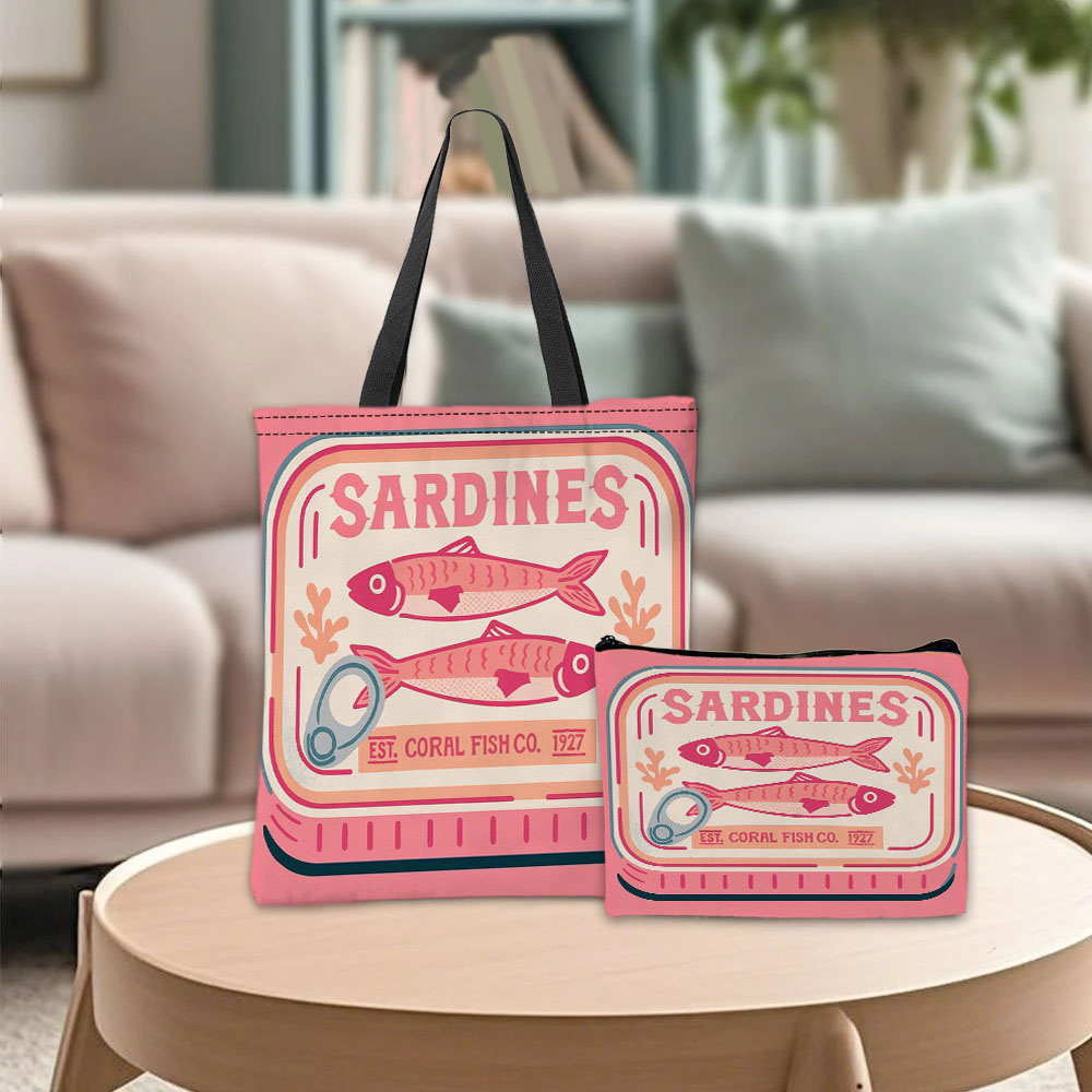 Cosmetic Bags - Tas Tangan Pink Sardines yang Unik,